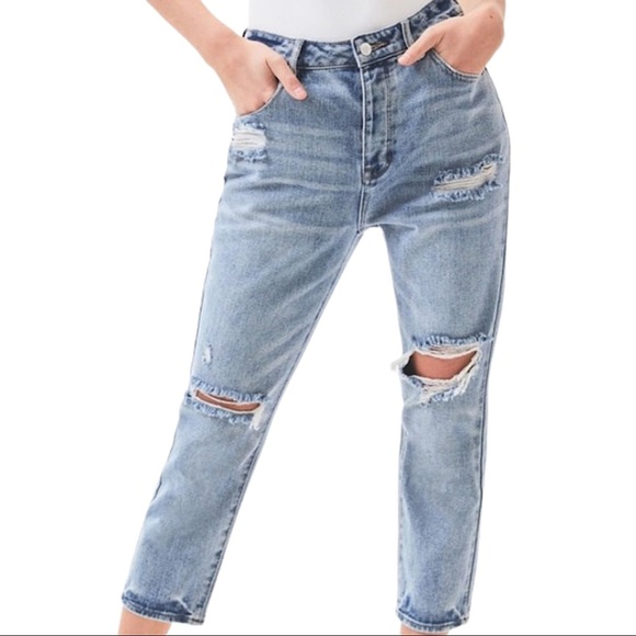 patched ripped mom jeans